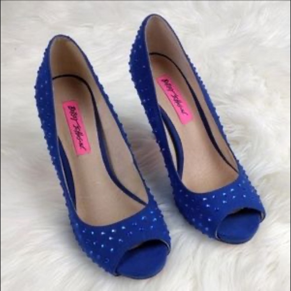 Betsey Johnson Carrie Blue Rhinestone Peeptoe Heel